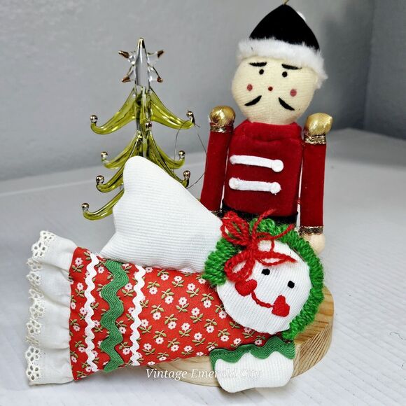 Vtg Christmas Ornaments Dolls Stuffed Pillows Set Of 2 Angel Nutcracker Soldier - Picture 12 of 15